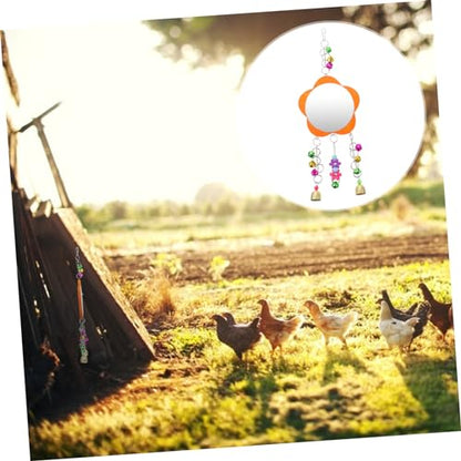 Toddmomy 1pc Chicken Mirror Toy Bells Rooster Hanging Mirror for Parrots and Birds Engaging Pet Supplies for Chewing and Playtime Activities