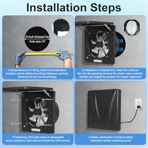 10 Inch Exhaust Fan with Switch, 1236 CFM Powerful Through Wall Exhaust Fan with Damper, Potable Window Exhaust Fans, Small Fume Extractor Ventilation Fan for Attic, Shop, Smoking Room, Ceiling