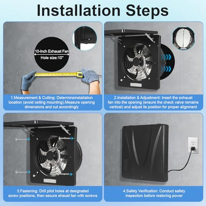 10 Inch Exhaust Fan with Switch, 1236 CFM Powerful Through Wall Exhaust Fan with Damper, Potable Window Exhaust Fans, Small Fume Extractor Ventilation Fan for Attic, Shop, Smoking Room, Ceiling