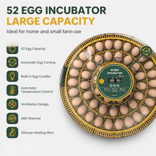 52 Egg Incubator with Automatic Egg Turning and Humidity Display, Incubators for Hatching Eggs, Chicken, Ducks, Goose, Pigeon, Quail, Parrot Incubator for Farm, Lab - size: 52-EGGS