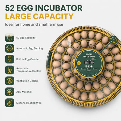 52 Egg Incubator with Automatic Egg Turning and Humidity Display, Incubators for Hatching Eggs, Chicken, Ducks, Goose, Pigeon, Quail, Parrot Incubator for Farm, Lab - size: 52-EGGS