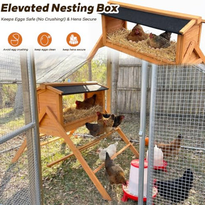 Large Chicken Coop,Wooden Outdoor Chicken Cage with Large Nesting Box, Built-in Perch and Adjustable Swing,Weatherproof Open Asphalt Roof