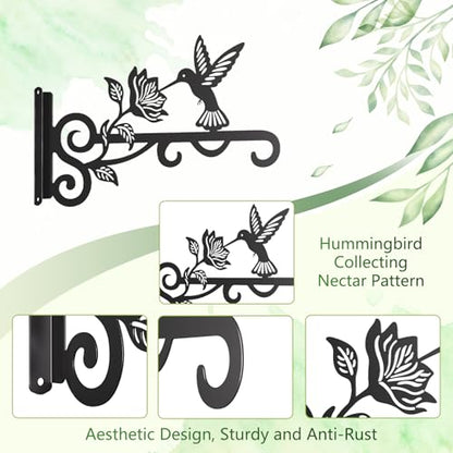 2-Pack Aesthetic Plant Hangers Outdoor – 10 Inch Metal Hanging Plant Bracket with Beautiful Hummingbird Pattern – Anti Rust Plant Hooks for Hanging Plants, Bird Feeder, Windchime, Lantern - size: 2 Pack