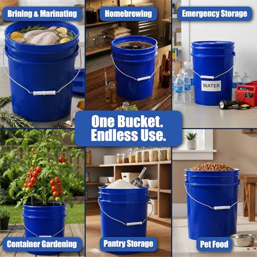 ePackageSupply 5 Gallon Bucket - Food Grade Bucket with Airtight Gasketed Tear Strip Lid, BPA-Free, Heavy-Duty 90 Mil HDPE Plastic Pail, Bulk Storage, Durable Container, Made in USA - Blue, 3 Packs | Airtight Gasketed Tear Strip Lid, Heavy-Duty 90 Mil HDP