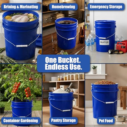 ePackageSupply 5 Gallon Bucket - Food Grade Bucket with Airtight Gasketed Tear Strip Lid, BPA-Free, Heavy-Duty 90 Mil HDPE Plastic Pail, Bulk Storage, Durable Container, Made in USA - Blue, 3 Packs | Airtight Gasketed Tear Strip Lid, Heavy-Duty 90 Mil HDP