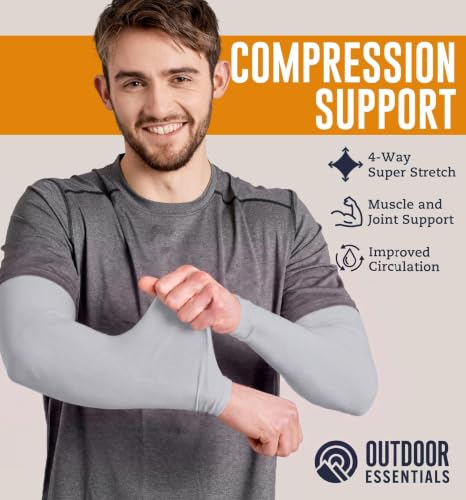 OutdoorEssentials UV Sun Sleeves for Men & Women, Cooling Arm Sleeves UPF 50+ | Golf, Tattoo Cover Up, Sun Protection - color: (4 Pairs): 1 Black, 1 Gray, 1 Blue, 1 White