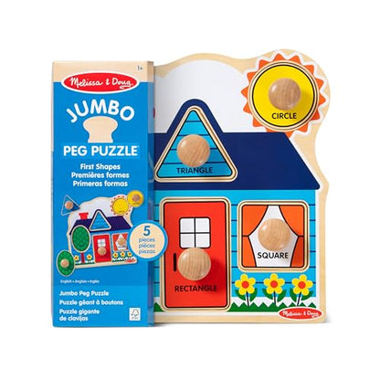 Melissa & Doug First Shapes Jumbo Knob Puzzle, Wooden Peg Puzzle for Toddlers, Educational Toy for Shape Recognition and Fine Motor Skills, Ages 1+ - style: Shapes