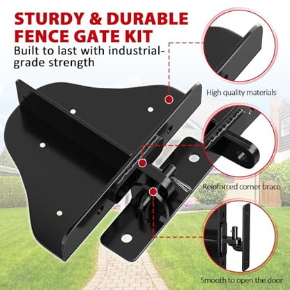 Mofeez Anti Sag Gate Kit Fence Gate Hardware - Heavy Duty 90 Degree Right Angle Hinges with Self-Locking Gate Latch & Corner Brace - for Wood Gates, Garden Fence (1 Set) - size: 1 Set