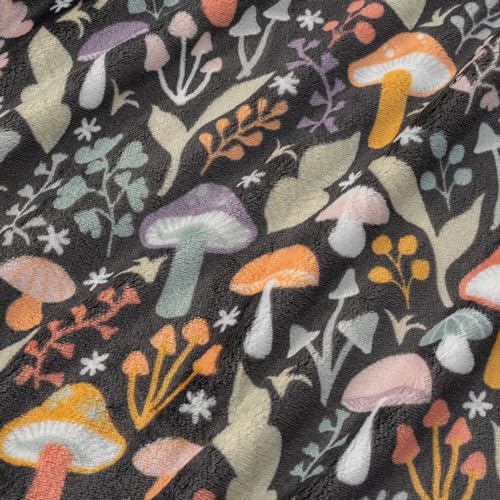Berkshire Blanket-Classic Heavyweight Warm Soft Printed VelvetLoft® Plush Blanket, King Size Soft Fuzzy Blanket for Couch Sofa Bed, Mushroom Cutie Charcoal, 90in x 108in - color: Mushroom Cutie Charcoal, size: King/Cal King