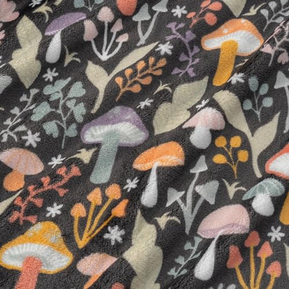 Berkshire Blanket-Classic Heavyweight Warm Soft Printed VelvetLoft® Plush Blanket, King Size Soft Fuzzy Blanket for Couch Sofa Bed, Mushroom Cutie Charcoal, 90in x 108in - color: Mushroom Cutie Charcoal, size: King/Cal King