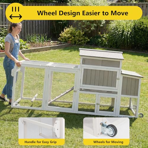 78" Wooden Chicken Coop with Nesting Box, Poultry Cage with Wheel Leak Proof Pull-on Tray and Asphalt Waterproof Roof, Hen House for Garden Backyard Farm - color: Grey, size: 25.6"L x 39.4"W x 77.4"H