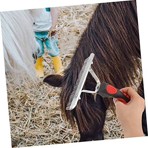 Garneck Durable Horse Hair Comb Grooming Rake with Rubber Handle Cattle Practical Metal Cleaning Brush to Remove Mud Shedding Hair and Comfortable Wrist Support