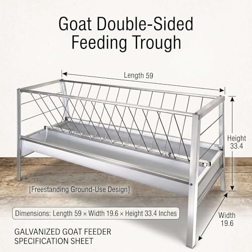 Heavy Duty 2 in 1 Hay Feeder, 59 Inch Weather Resistant Galvanized Steel Feeding Trough, Detachable Deep Pan Hay Grain Feeder, Easy to Assemble Outdoor Farm Feeder for Goats Sheep Calves