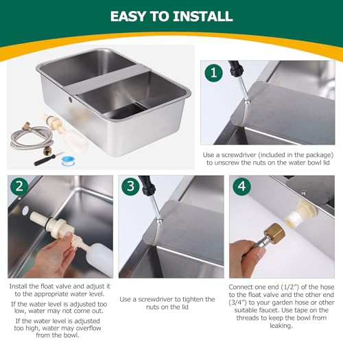 6 Gal Automatic Dog Water Bowl Dispenser Stainless Steel Dog Waterer for Large Breed Dogs, Outdoor Extra Large Bowl for Cats Pets Livestock Chicken