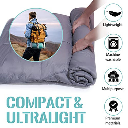Outdoor Puffy Camping Blanket, Lightweight Down Alternative Printed Large Ultra Warm Quilt Waterproof for Traveling Picnic Beach Party Cold Weather (Green Mountain) - color: Green Mountain