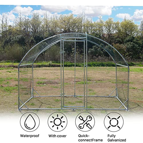 Large Metal Chicken Coop, Walk-in Poultry Cage Galvanized Hen Playpen House Dome Shaped Coop with Waterproof and Anti-Ultraviolet Cover and Lockable Door for Outdoor, Backyard Farm (6.23’ L x 9.2’ W) - size: 110.0"L x 75.0"W x 77.0"H
