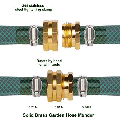 Biswing Garden Hose Repair Connector with Clamps, 5/8" Barb x 3/4" GHT Thread Aluminum Water Hose Pipe Repair Kit, Female and Male Hose Connectors with Stainless Steel Clamp, 2 Pack