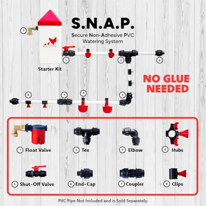 RentACoop Glueless Float Valve Kit Compatible with S.N.A.P 1/2" Schedule 40 PVC Pipe Watering System for Chickens, Poultry, and Other Animals