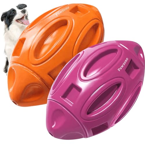 Pawzone 2 Pack Squeaky Dog Toys for Aggressive Chewers Large Medium Small Puppy Interactive Dog Chew Toy Durable Rubber Indestructible Tough Ball - color: 2 pack orange purple