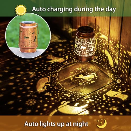 Cat Solar Lanterns Outdoor Waterproof Hanging Solar Lights Cat Gifts for Women Men Metal Decorative LED Cat Lanterns for Garden Decor,Yard,Patio,Lawn,Pathway,Landscape - style: Cat
