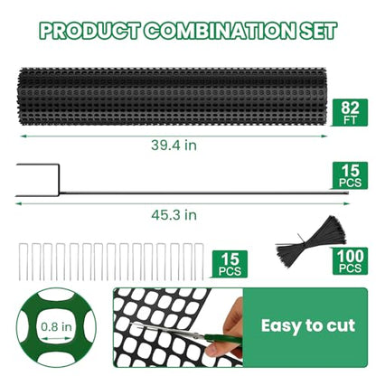 SUNYRISY Garden Mesh Fence Temporary Fencing Outdoor Dog Fence with Steel Stakes, 40in x 98.4ft Chicken Fencing Plastic Netting Animal Barrier for Backyard Poultry Pet, Black Grid - color: Black Grid
