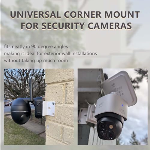 Outdoor Security Camera Corner Mount, White Metal Bracket, 4 Pack | 90-degree clamp, 2.2-4.3 in diameter range, eaves and stairwell placement, hardware included - size: 4 Pack