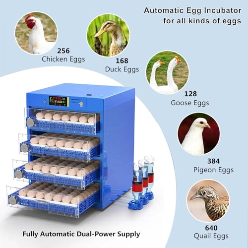 Automatic Eggs Incubator, Large Incubators for Hatching Eggs with Automatic Egg Turning & Temperature Control, Poultry Hatcher Machine for Chicken Duck Goose Quail Bird (256 Eggs) - size: 256 Eggs