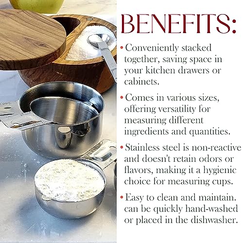 Bellemain One-Piece Stainless Steel Measuring Cups Set of 6 – Nesting Metal Measuring Cups for Kitchen – Dry & Liquid Measurements (ML & OZ), Rust-Resistant, Dishwasher Safe, Ergonomic Design - color: Stainless Steel