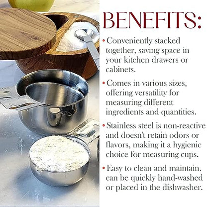 Bellemain One-Piece Stainless Steel Measuring Cups Set of 6 – Nesting Metal Measuring Cups for Kitchen – Dry & Liquid Measurements (ML & OZ), Rust-Resistant, Dishwasher Safe, Ergonomic Design - color: Stainless Steel