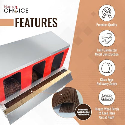 Hen's Choice™ - Roll Out Nest Box for Chickens | Roll Away Nest Box | 3 Compartment 36" | Heavy Duty Galvanized - size: Large 36"