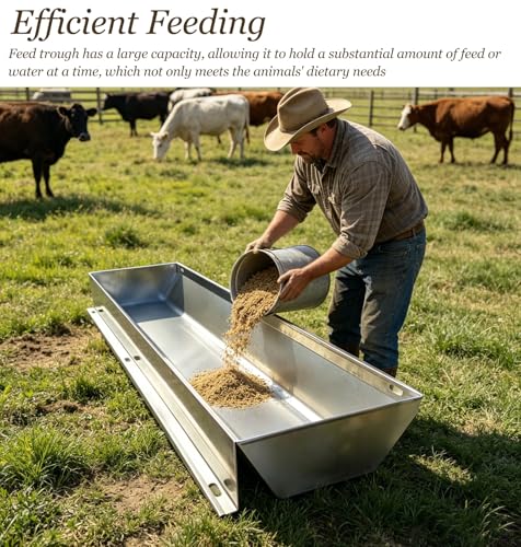 Customizable Pig Feeder with Large Storage Space, Heavy Duty Anti-rust Goat Feeder, Floor & Wall Mounted Water Trough for Cattle, Hog, Sheep(L100cm/3.3ft) - size: L100cm/3.3ft