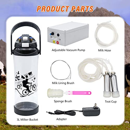 Milking Machine for Cows 3L Pulsation Vacuum Electric Suction Pump Milking Machine Portable Milking Equipment with 2 Teat Cups - style: Cow