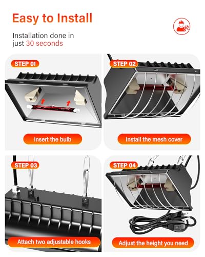 Chicken Coop Heater 2-Pack, 175W & 250W Dual-Mode Heat Lamp for Chickens with 3M Cord, Adjustable Hanging Height Brooder Heater for Ducks, Calves, Poultry and Livestock Pets Warmer in Winter