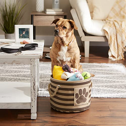 Bone Dry Pet Storage Collection Striped Paw Patch Bin, Small Round, Brown - color: Brown, size: Small Round