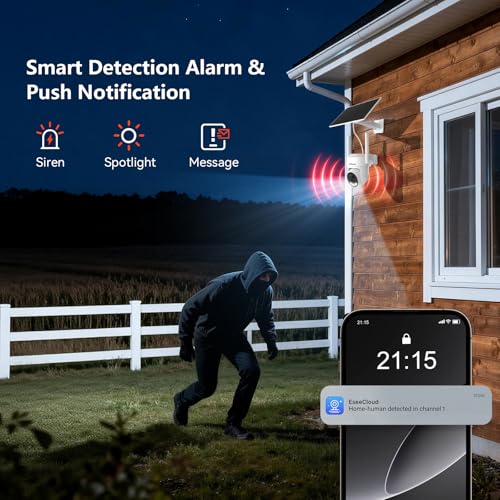 4G LTE Cellular Security Camera No WiFi Needed, Solar Powered Outdoor Security Camera with 2.5K Color Night Vision, PIR Motion Detection, Two-Way Audio, 350° PTZ, for Farm Barn Jobsite Cabin Remote