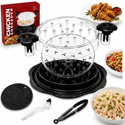 Premium Large Chicken Shredder Tool with Suction Base 2026 – Twist Meat Shredder with Ergonomic Handle & Anti-Slip Grip – Transparent Lid for Easy Shredding Chicken & Beef - color: Black
