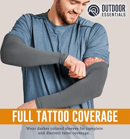 OutdoorEssentials UV Sun Sleeves for Men & Women, Cooling Arm Sleeves UPF 50+ | Golf, Tattoo Cover Up, Sun Protection - color: (3 Pairs): 1 Black, 1 White, 1 Dark Gray