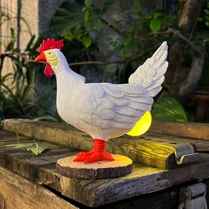Solar Garden Statues Outdoor Decor, Miniature Chicken Egg Lamp Figurine Mother’s Day Decorations Chickens Lights with Egg in Butt LED 3D Sculpture for Patio, Lawn - Unique Christmas Housewarming Gift - style: chicken