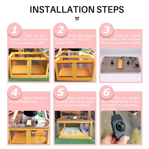 Chick Brooder Box for Chicks, Quail Brooder Box Kit with Heater Feeder and Waterer Set Chicks Warmer for 20 Duckling Parrot Lizard Ducks Bedding Indoor (23.62”x16.53”x13” Yellow)