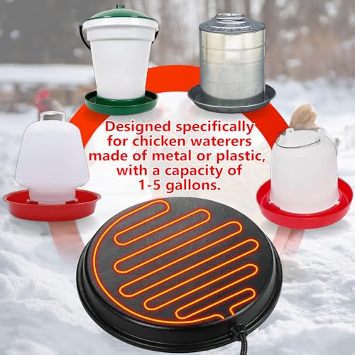 Poultry Water Heater Base for Winter, for Plastic/Metal Poultry Waterer, 14inch Thermostatically Controlled Heated Waterer for Chickens 80W,Chicken Coop Accessories