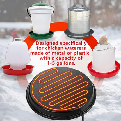 Poultry Water Heater Base for Winter, for Plastic/Metal Poultry Waterer, 14inch Thermostatically Controlled Heated Waterer for Chickens 80W,Chicken Coop Accessories