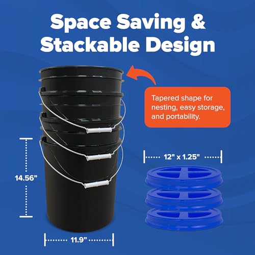 ePackageSupply 5 Gallon Bucket - Food Grade Bucket with Airtight Gamma Seal Screw-On Lid, BPA-Free, Heavy-Duty 90 Mil HDPE Plastic, Bulk Storage, Durable Container, Made in USA, Black/Blue, 3 Packs - color: Black/Blue, size: 3 Packs