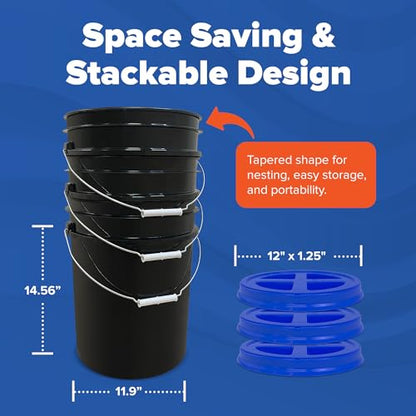 ePackageSupply 5 Gallon Bucket - Food Grade Bucket with Airtight Gamma Seal Screw-On Lid, BPA-Free, Heavy-Duty 90 Mil HDPE Plastic, Bulk Storage, Durable Container, Made in USA, Black/Blue, 6 Packs - color: Black/Blue, size: 6 Packs