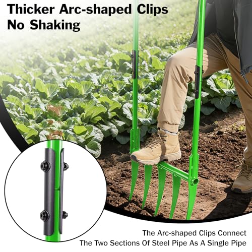 5 Tines All Steel Broadfork, 56" Broad Fork Garden Tool Heavy-Duty Digging Pitchfork, Non-Slip Grips & Detachable Design for Gardening, Farm Cultivation, and Soil Loosenin