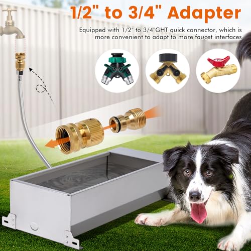 Automatic Large Dog Water Bowl Dispenser Outdoor Stainless Steel Automatic Livestock Water Trough Large Capacity Auto Fill Dog Waterer with Float Valve, for Chicken Geese Duck Goat Pig - size: 2 Gal