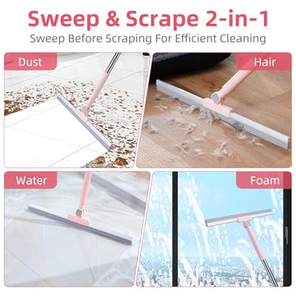 Floor Squeegee with Long Handle, 51 inch Stainless Steel Handle & 19 inch Rubber Blade, Heavy Duty Squeegee Mop for Tile, Garage, Shower Glass, Marble, Windows Cleaning & Water Removal