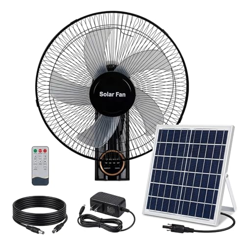 Solar Fans for Outside 16", Waterproof Wall Mounted Fan Indoor Outdoor, Oscillating Solar Powered Fan with Remote, 3 Speeds Quiet Porch Fan for Patio, Greenhouse, Garage, Barn