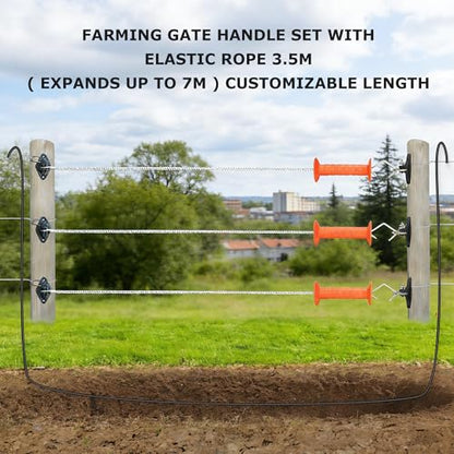 Electric Fence Bungy Gate Kit, Electrified Bungee Gate Handle with Elasticized Rope for Livestock, Insulators Temporary System, Easy Installation