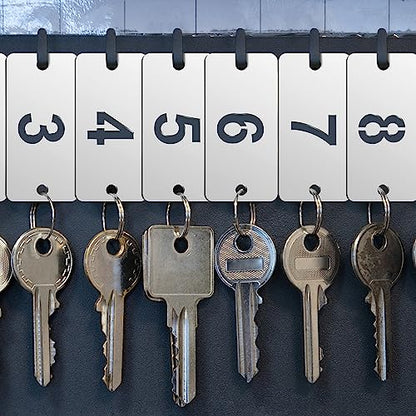 Hicarer 50 Pcs Metal Numbered Tags 1-50 Stainless Steel Number ID Key Tags with Holes Numbered Key Rings Chain(Rectangular) - style: Rectangular