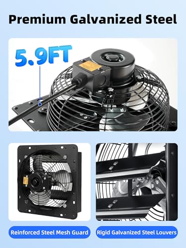 8'' Shutter Exhaust Fan, 760 CFM High-Speed Wall Mounted Exhaust Fan, 40dB Quiet Ventilation Attic Fan for Shed, Garage, Greenhouse, Basement, Chicken Coop, Generator Room, 2 Packs - size: 8 Inch 2 Packs